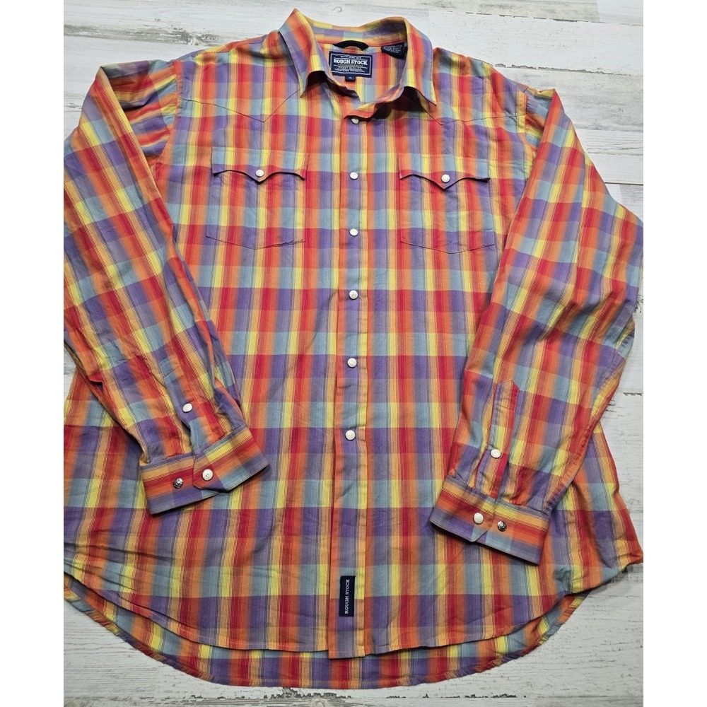 Rough Stock Panhandle Slim Mens XL Western‎ Pearl Snap Plaid Shirt Multi R0S9277